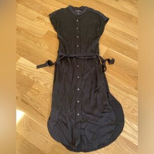 Banana Republic Black Button-Front Midi Shirt Dress with Waist Tie. 100% Silk.